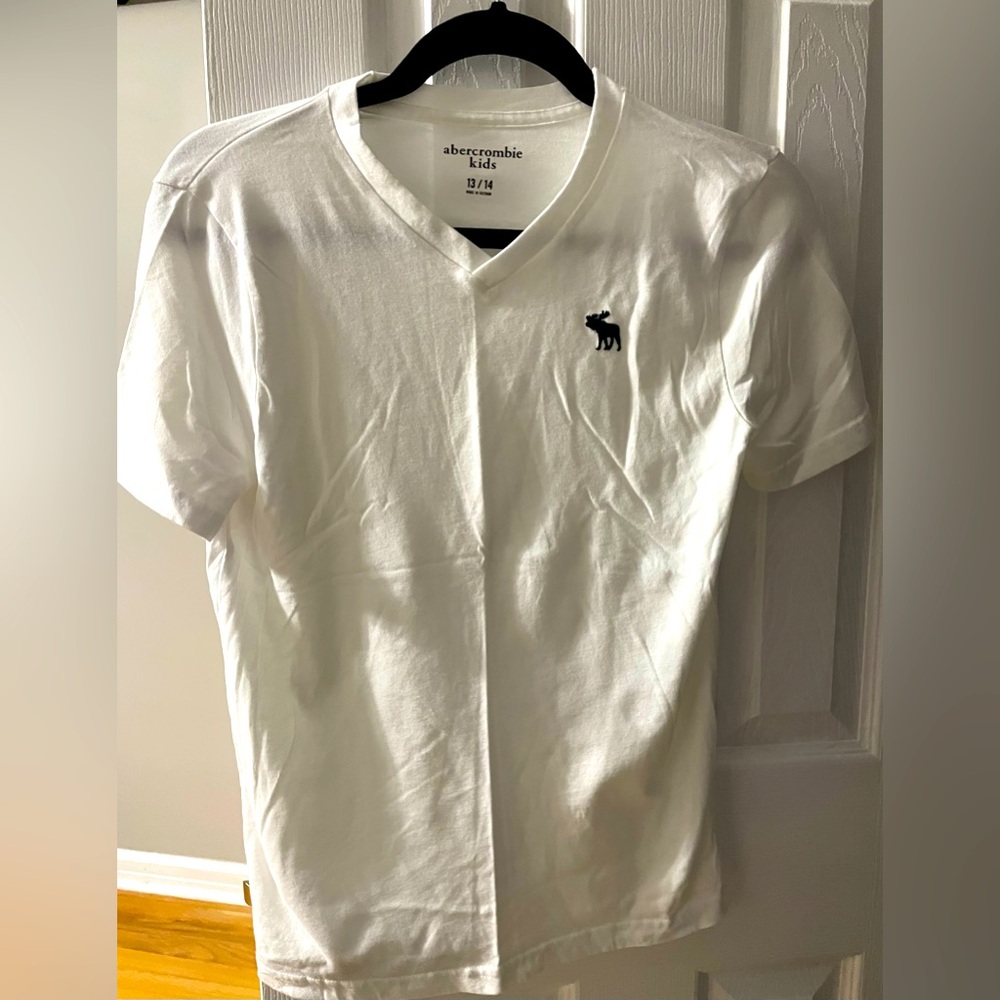 Abercrombie Kids Boy’s Short Sleeve V-neck T-shirt, White, size 13/14